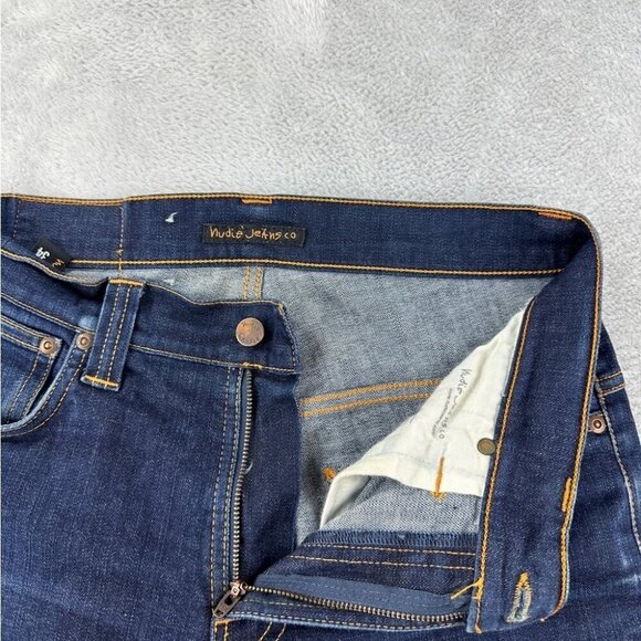 Nudie Jeans Co Dark Blue Denim thin Finn Dry Tight Pants Men’s Size 32x34 US - Picture 10 of 15